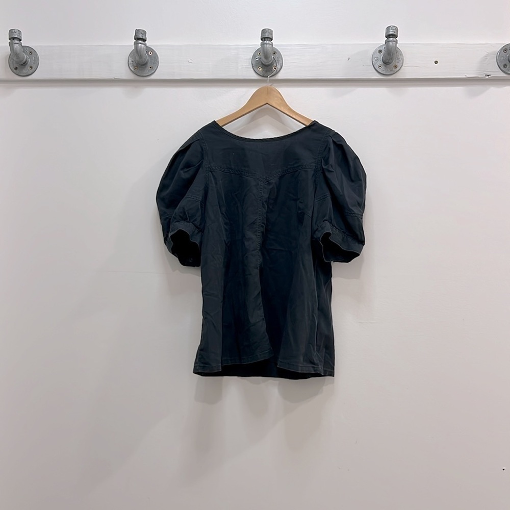 Medium charcoal gray black blouse with zippered back